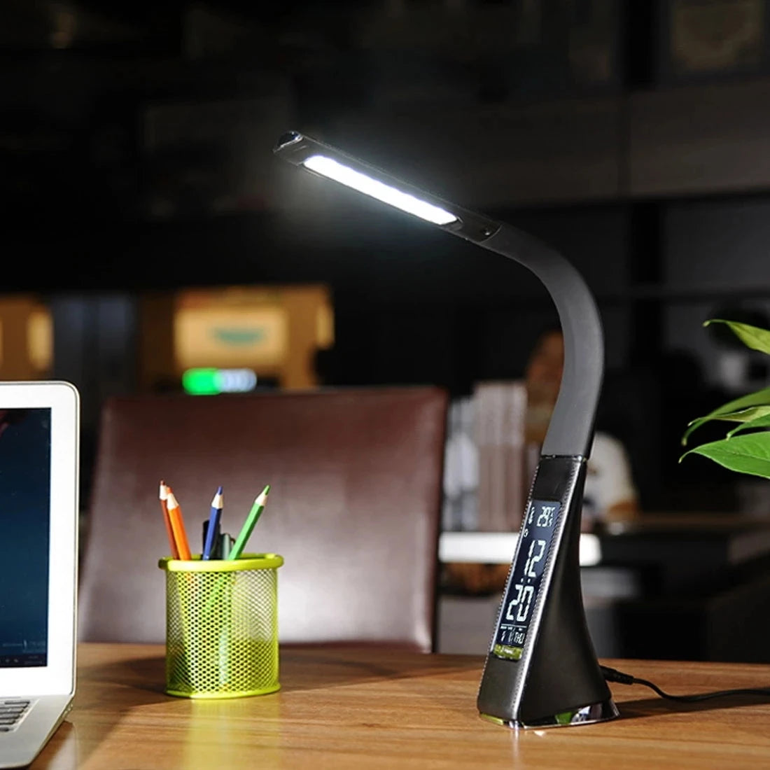 USB LED Desk Lamp with Calendar Temperature Alarm Clock