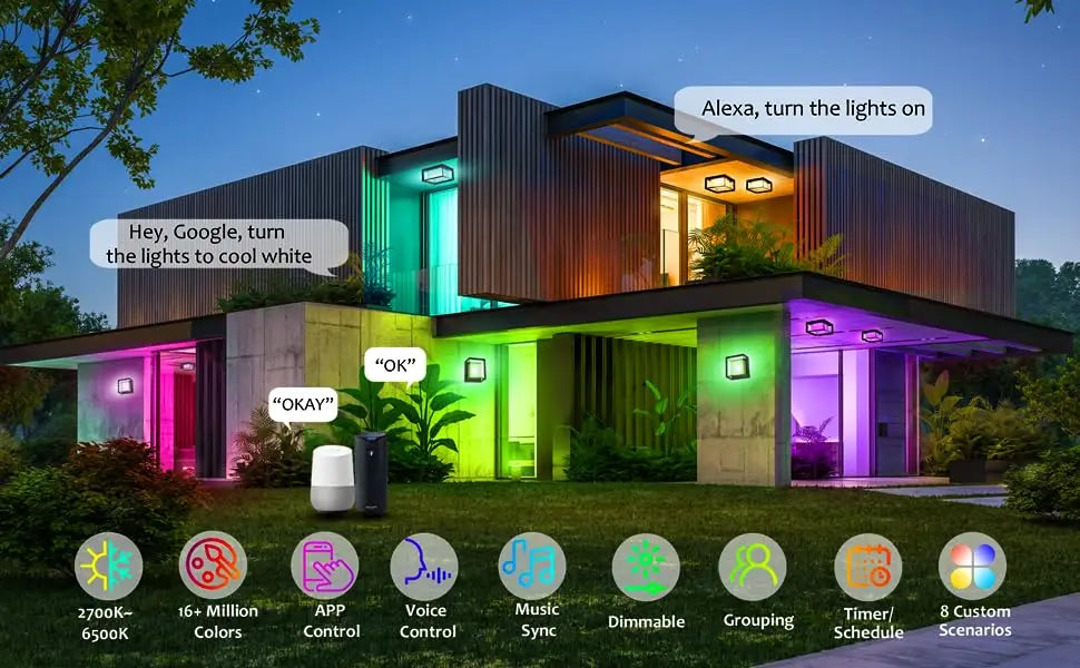 WIFI Smart LED Wall Lamp Outdoor - Voice Control - Alexa - Google