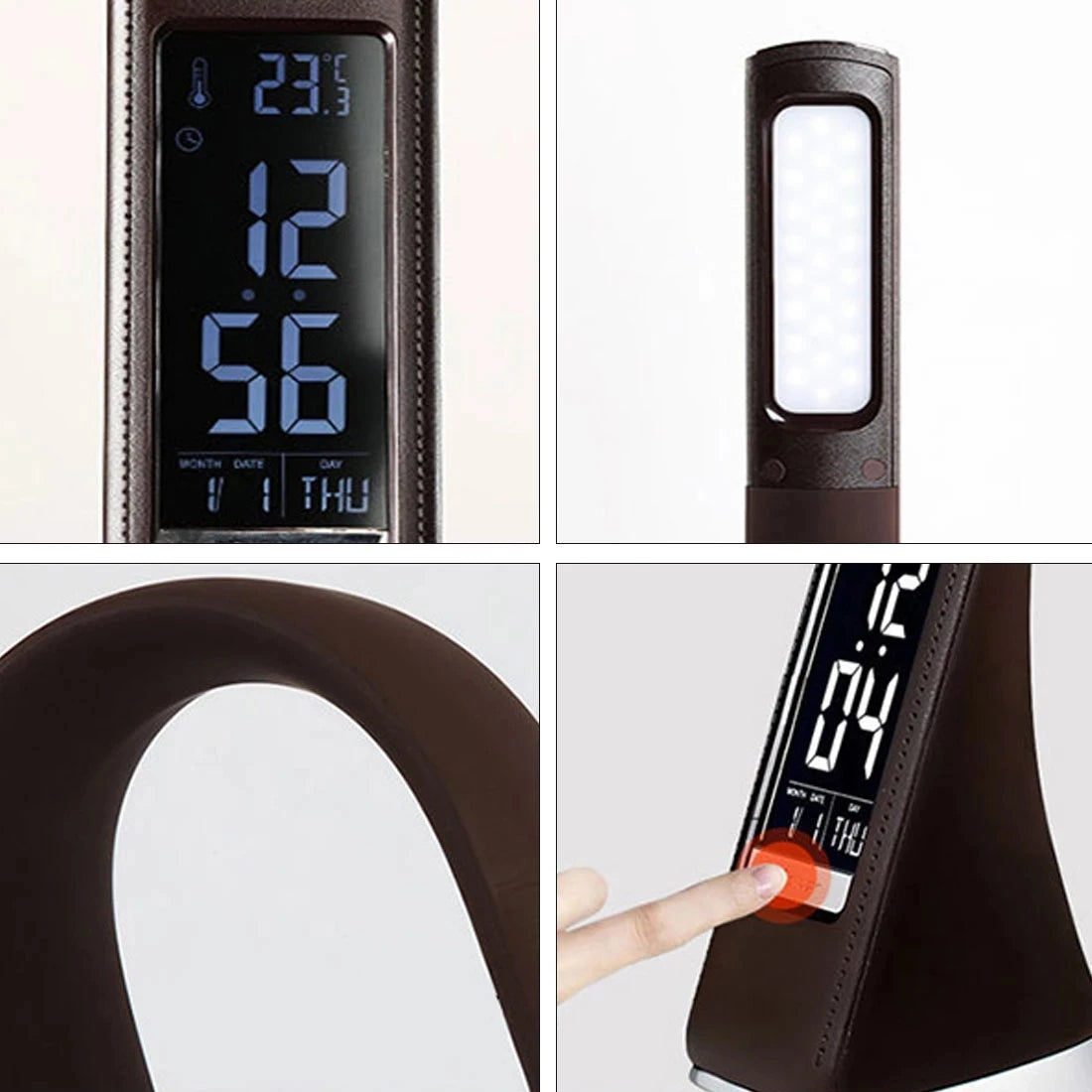 USB LED Desk Lamp with Calendar Temperature Alarm Clock