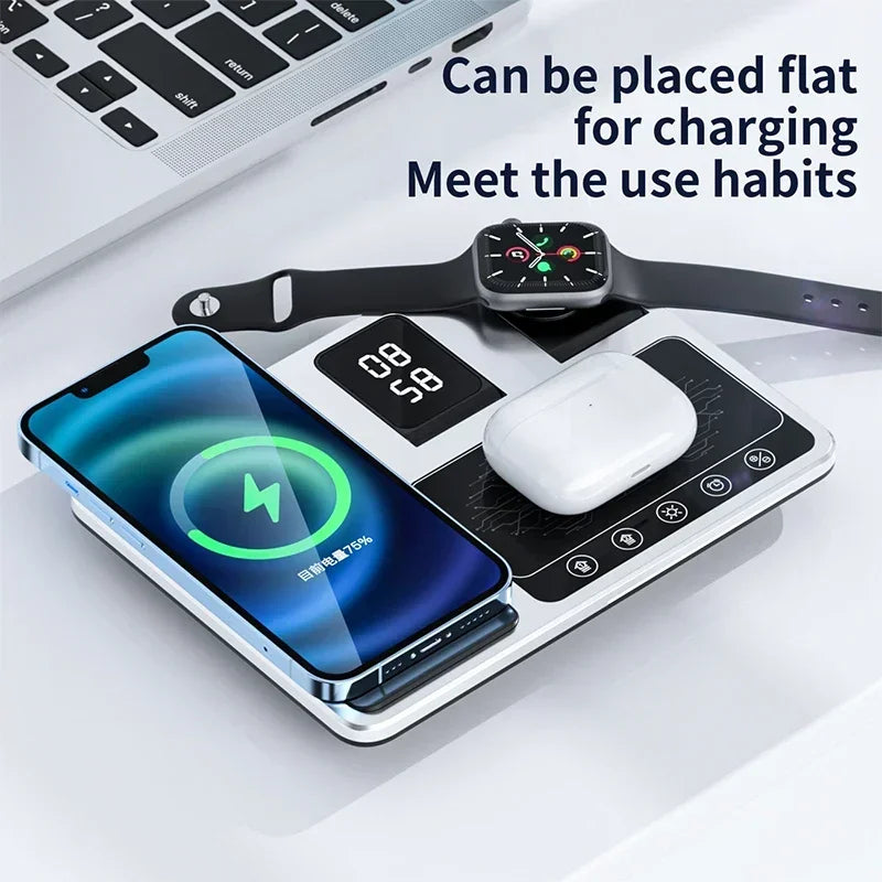 5IN1 Alarm Clock Wireless Charger for Iphone 15 14 13 12 11 Pro Max XS