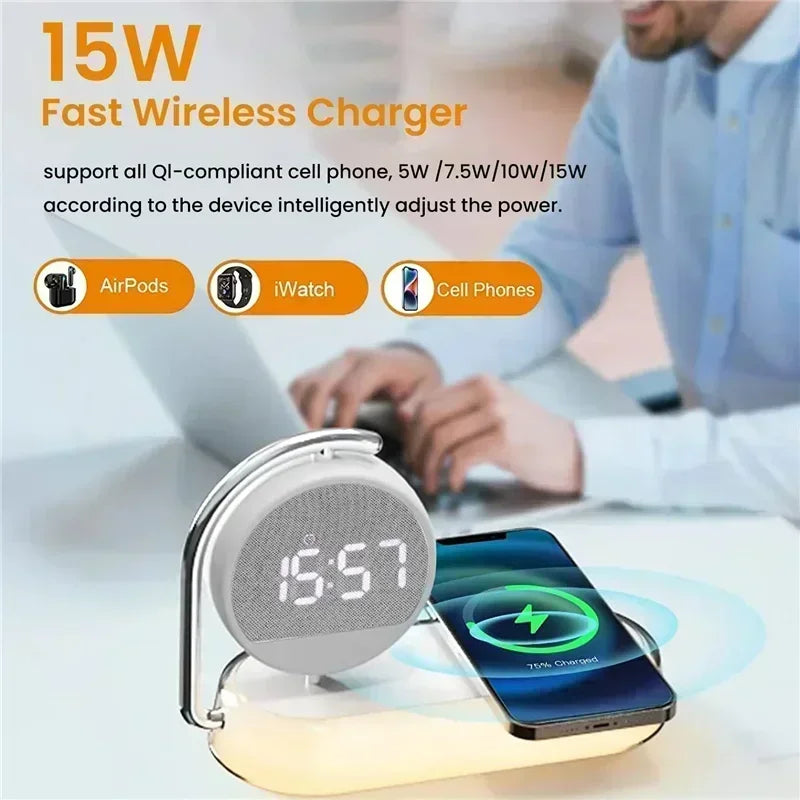 Wireless Charger with 360° Rotate Clock Alarm