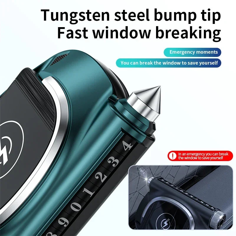 Multifunctional car wireless charger - Aromatherapy - broken window safety hammer