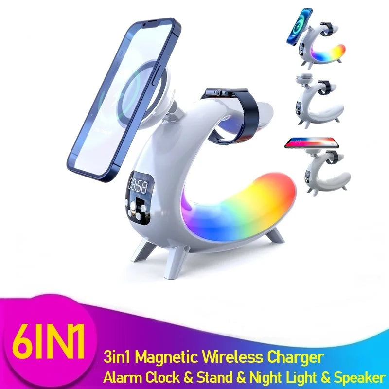 Multifunctional Magnetic Wireless Charger - Alarm Clock - Speaker - RGB Night Light