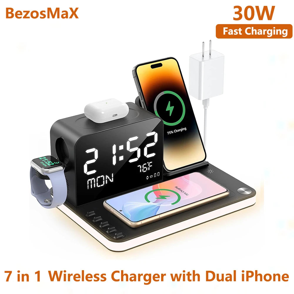 7 in 1 Wireless Charging Station with Dual iPhone Fast Charger