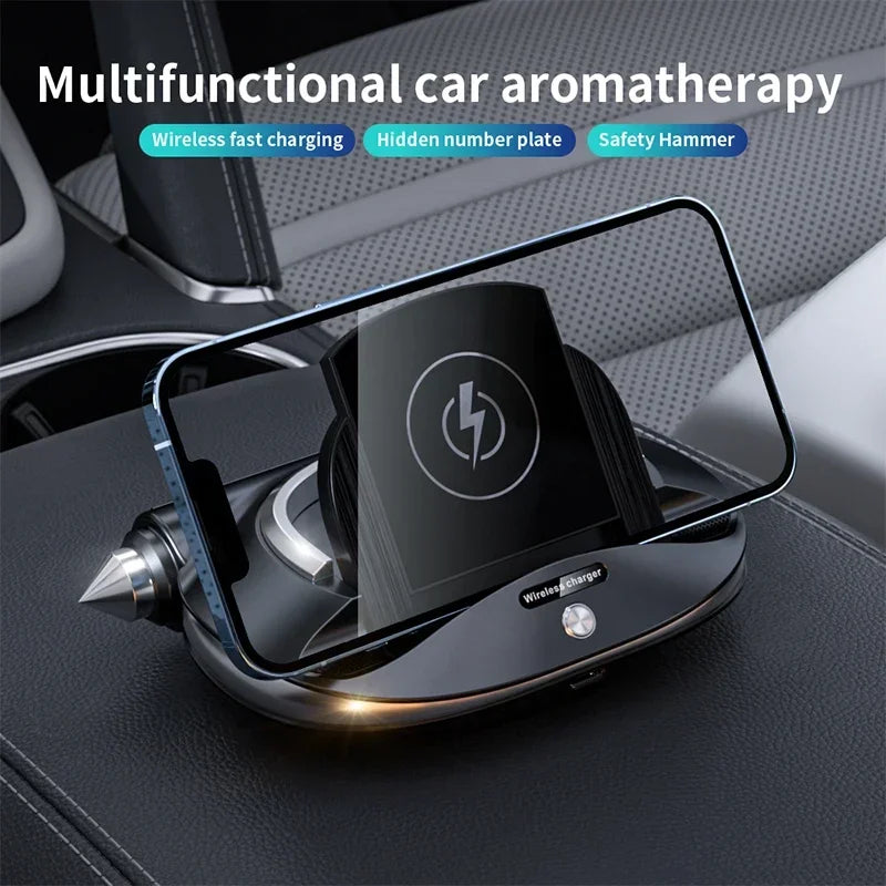 Multifunctional car wireless charger - Aromatherapy - broken window safety hammer